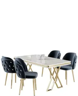 Jedálenské sety Dining Table & Chairs Set (5 Pieces) Rigel - White, Gold, Anthracite