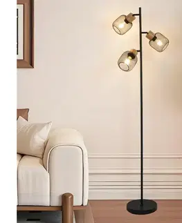 Lampy BRILAGI - Stojacia lampa BASKLITE 3xE27/15W/230V drevo/čierna BRI425