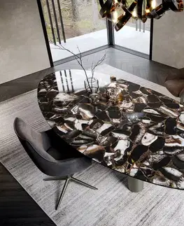Jedálenské stoly DELIFE Jedálenský stôl Edge oválny 280x130 keramika Iris FMG Agatablack Troa kov efektový povrch titán