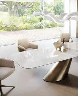 Jedálenské stoly DELIFE Jedálenský stôl Edge zaoblený 270×120 cm keramika Iris FMG Onice Grigio kužeľový metalická zlatá