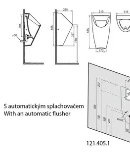 Pisoáre Bruckner - SCHWARN urinál s automatickým splachovačom 6V DC, zakrytý prívod vody, čierna mat 201.722.6