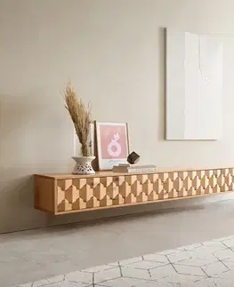 Televízne stolíky DELIFE TV stolík Fevo 220 cm dub prírodný 4 dvierka závesný