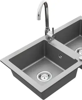 Kuchynské drezy MEXEN/S MEXEN/S - Mario granitový drez 2-bowl vrátane batérie Telma, šedá 6504-71-670200-00