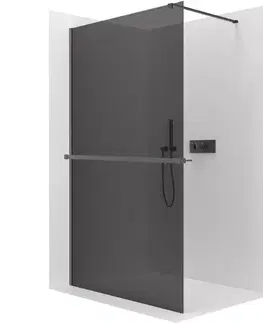 Držadlá k vani CERANO - Sprchová zástěna Walk-in Onyx Cube L/P - 10 mm - hranatá vzpěra + polička/držák na ručníky - černá matná, grafitové sklo - 160x200  CER-8050BD79897