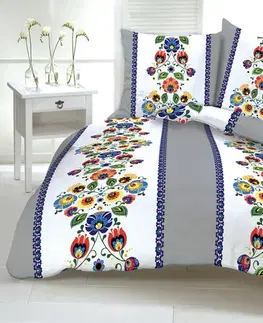 Obliečky Obliečky bavlnené Folklór sivé TiaHome - 1x Vankúš 90x70cm, 1x Paplón 140x200cm