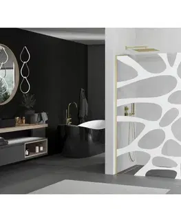 Sprchové dvere MEXEN/S - Kioto L Sprchová zástena WALK-IN 80 x 200, biely vzor, zlatá kartáčovaná 800-080-103-55-97
