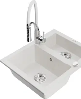 Kuchynské drezy MEXEN/S MEXEN/S - Carlos granitový drez 1.5 vrátane batérie Aster, biela 6518-20-73450-02