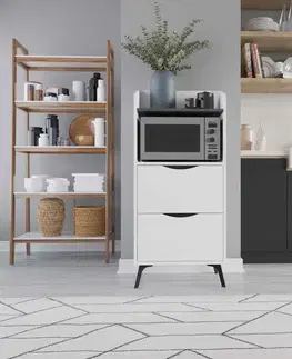 Komody a skrinky Dizajnová skrinka na mikrovlnku CORGI, biela / retro šedá