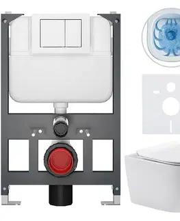 Záchody CERANO - Kompletný WC set Basic/Felci - biela lesklá - WC tlačidlo Maxio/Biela - závesné - nízky modul - predstenová inštalácia - 53x37 CER-8050BD86079