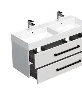 Kúpeľňový nábytok Kúpeľňová skrinka s čiernou úchytkou a umývadlom SAT Cube Way 120x53x46 cm biela lesk CUBE46C1202BISAT CUBE46C1202BISAT