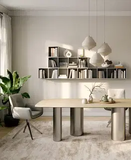 Jedálenské stoly DELIFE Jedálenský stôl Edge zaoblený 260×120 cm keramika Laminam® sabbia dubová farba nerezová oceľ kefovaná
