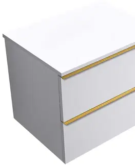 Kúpeľňový nábytok CERANO - Kúpeľňová skrinka Velora - biela matná, úchytka zlatá + doska pod umývadlo Navira Slim - 18 mm - 70x54,8x46,5 CER-664750