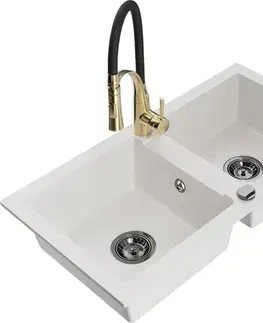Kuchynské drezy MEXEN/S MEXEN/S - Mario granitový drez 2-bowl vrátane batérie Aster, biela 6504-20-73450-57-B