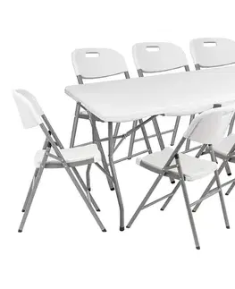 Záhradné zostavy NABBI Vivas 1+8 cateringový skladací set 180x70 cm sivá / biela
