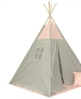 Teepee stany pre deti Detský stan Teepee sivo-ružový/hviezdy