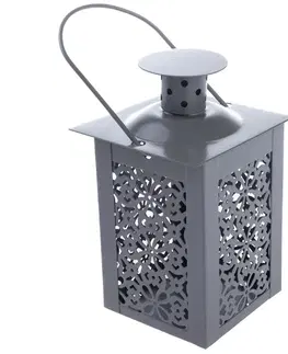 Vianočné dekorácie Kovový lampáš na sviečku Saima, sivá, 7,5 x 12 x 7,5 cm