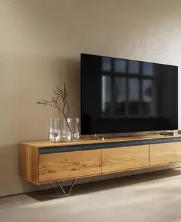Televízne stolíky DELIFE TV stolík Stonegrace 240 cm dub prírodný 4 dvierka podstava v tvare V nerezová oceľ