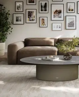 Konferenčné stolíky DELIFE Konferenčný stolík Edge oválny 140×80 cm keramika betónová sivá Casilda titánová farba