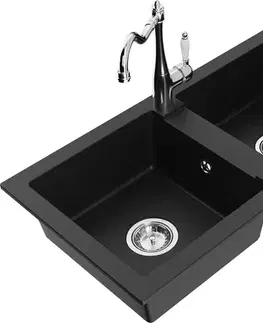 Kuchynské drezy MEXEN/S MEXEN/S - Mario granitový drez 2-bowl vrátane batérie Carla, čierna 6504-77-670700-00