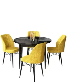 Jedálenské sety Dining Table & Chairs Set (5 Pieces) Rox - Black Marble, Mustard