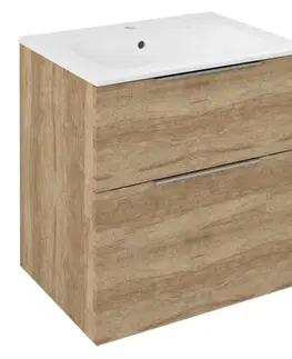 Kúpeľňový nábytok SAPHO - CIRASA kúpeľňová skrinka 60 cm CIRASA s umývadlom a LED zrkadlom, 2 zásuvky, dub Alabama KSET-093
