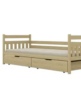Postele pre dievčatá Posteľ Dawid veľké zásuvky 90x200 prírodná, nelakovaná