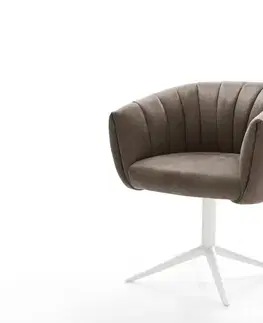 Jedálenské stoličky DELIFE Jedálenská stolička Jada-Flex mikrovlákno taupe vintage krížová podstava biela 360° otočná hojdacia funkcia vrecková pružina