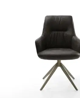 Jedálenské stoličky DELIFE Jedálenská stolička Zelia-Flex s opierkami mikrovlákno antracitová vintage krížová podstava široká titánová farba 360° otočná hojdacia funkcia vrecková pružina