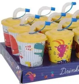 Poháre Kinekus Pohár na vodu 400 ml so slamkou, detský, mix