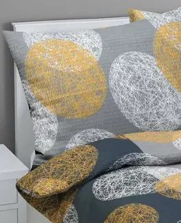 Obliečky Bellatex Krepové obliečky Guľa sivooranžová, 140 x 220 cm, 70 x 90 cm