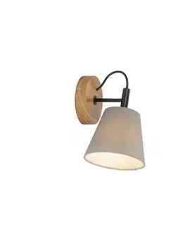 Nástenné osvetlenie Rustikálna nástenná lampa drevená s sivou - Cupy