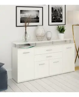 Komody KONDELA Hanola štvordverová komoda so zásuvkami biela