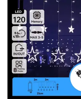 LED osvetlenie  B.V.  - LED vonkajší vianočný reťaz 120xLED/6W/230V/8 funkcií 3x0,6m IP44 studená biela + diaľkové ovládanie B10303S75