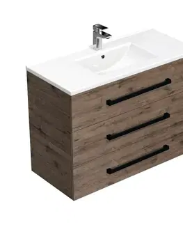 Kúpeľňový nábytok Kúpeľňová skrinka s čiernou úchytkou a umývadlom SAT Cube Way 100x76,5x46 cm dub Wellington mat CUBE46C1003DWMOD CUBE46C1003DWMOD