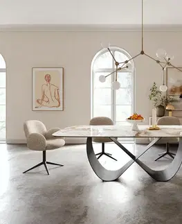 Jedálenské stoly DELIFE Jedálenský stôl Edge zaoblený 240×120 cm keramika Minas Melange bielo-béžová Infinity kov čierna