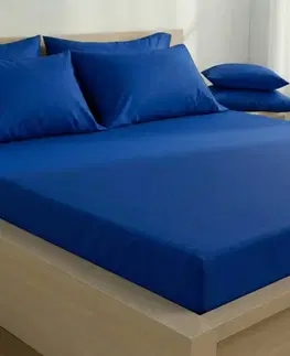 Plachty Kvalitex Saténové prestieradlo s gumou tmavomodrá, 180 x 200 cm