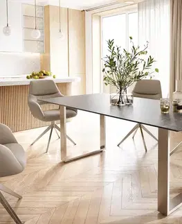 Jedálenské stoly DELIFE Jedálenský stôl Edge 200x100 keramika Laminam® Nero Greco antracitová nerezová oceľ úzky