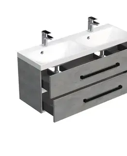 Kúpeľňový nábytok Kúpeľňová skrinka s čiernou úchytkou a umývadlom SAT Cube Way 120x53x40 cm betón mat CUBE2C120ZBE CUBE2C120ZBE