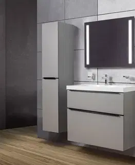 Kúpeľňový nábytok Mereo Mailo, kúpeľňová skrinka s umývadlom z liateho mramoru 121 cm, dub Riviera, čierne madlo CN523MB