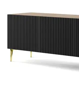 TV stolíky ArtBm TV stolík RAVENNA B 4D 200  | dub artisan / čierna matná Prevedenie: Dub artisan / čierny mat  / zlaté nohy