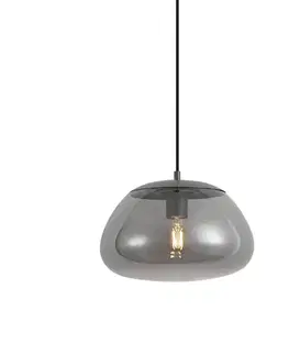 Závesné svietidlá Retro závesná lampa kovovo sivá s dymovým sklom - Giselle