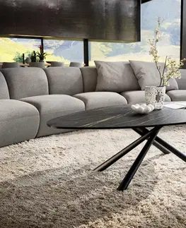 Konferenčné stolíky DELIFE Konferenčný stolík Edge organický 140x76 cm keramika Laminam® Noir Desir hnedá Sarity kov čierna