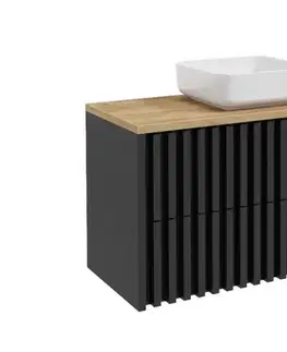 Kúpeľňový nábytok Kúpeľňová skrinka s dubovou doskou SAT Delano 100x56x46 cm čierna mat DELANO100ZCDE DELANO100ZCDE