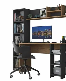 Konferenčné stolíky Pracovný stôl s knižnicou Hado Walnut and Anthracite