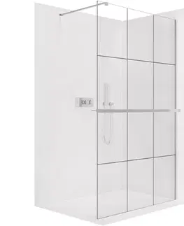Držadlá k vani CERANO - Sprchová zástěna Walk-in Onyx Cube L/P - 8 mm + polička/držák na ručníky - hranatá vzpěra  - chrom, industriální sklo - 110x200  CER-8050BD630
