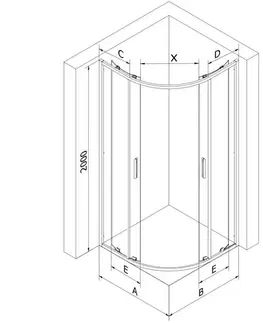 Sprchovacie kúty MEXEN - Exo štvrťkruhový posuvný sprchovací kút 80 x 80, transparent, zlato 8132-080-080-50-00