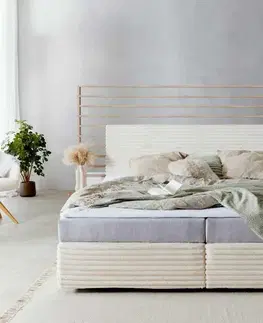 Postele Boxspring DELIFE Boxspring posteľ Dream-Well plyšový manšester béžová 200×200 cm s vreckovou pružinovou matracou a topperom Visco