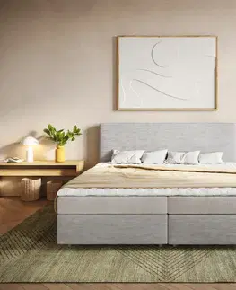 Postele Boxspring DELIFE Boxspring posteľ Dream-Well manšester strieborno-šedá 200x200 cm bonellový matrac topper