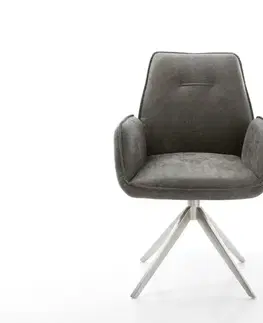 Jedálenské stoličky DELIFE Otočná jedálenská stolička Zoa-Flex mikrovlákno sivá vintage krížová podstava široká nerezová oceľ 360° otočná hojdacia funkcia vrecková pružina
