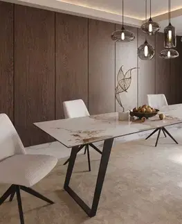 Jedálenské stoly DELIFE Jedálenský stôl Edge 300x100 keramika Minas melange bielo-béžová kov šikmý čierna